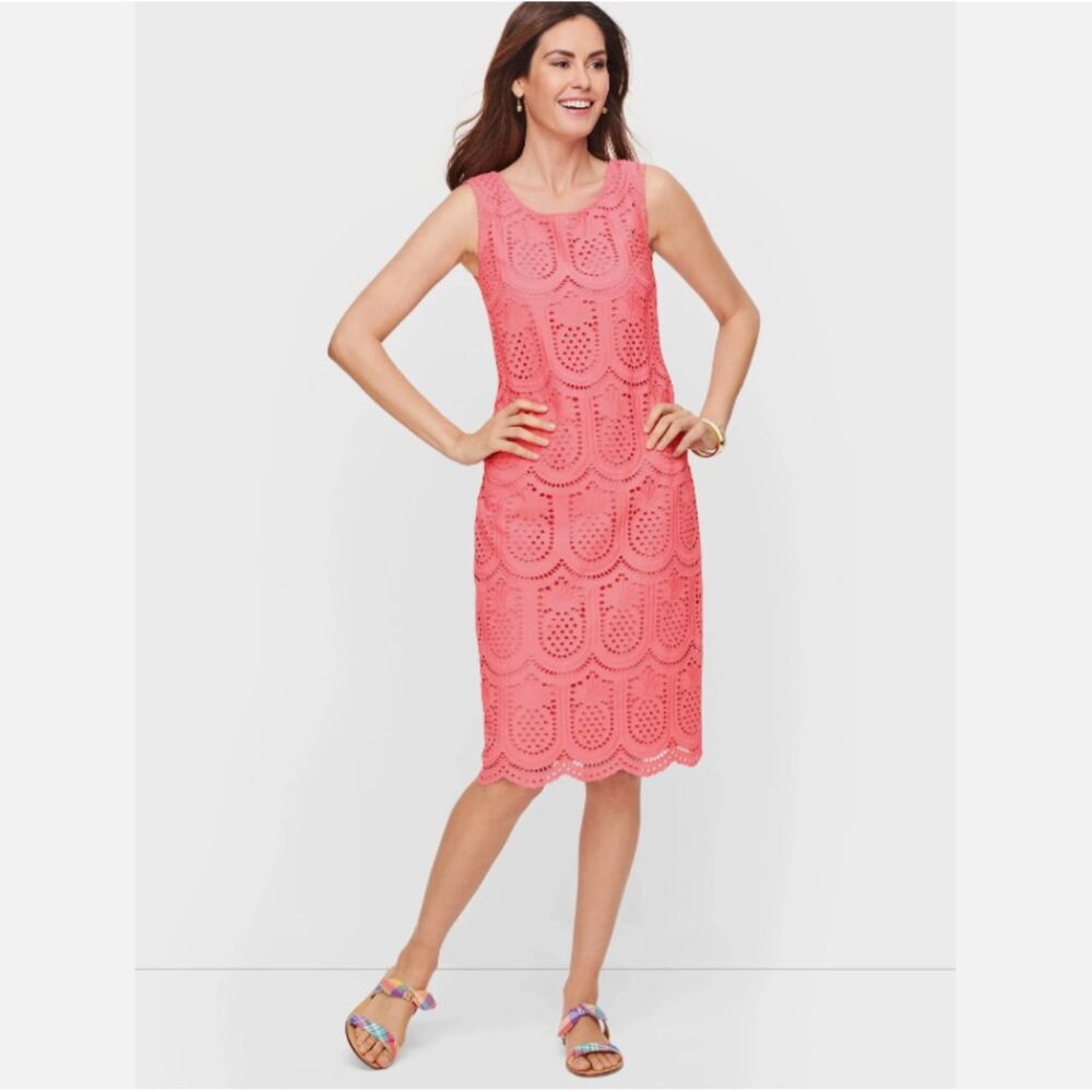 Talbots Eyelet Pineapple Scoop Neck Dress Pink 10